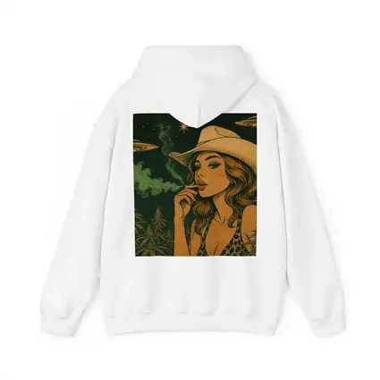 Cowgirl Smoking Cannabis UFO Night Sky