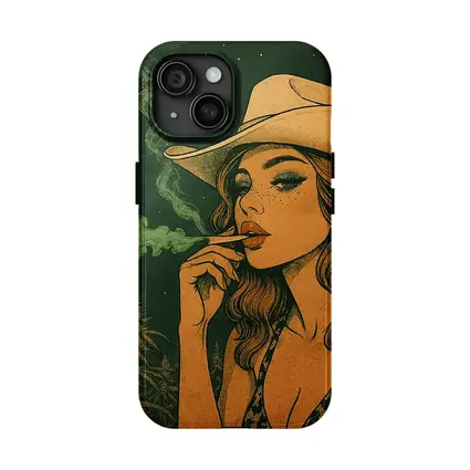 Cowgirl Smoking Cannabis UFO Night Sky