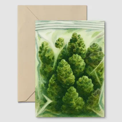 Cannabis Buds Watercolor Painting Green Bag