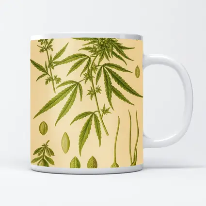 Cannabis Sativa Botanical Illustration Beige Background