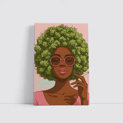 Cannabis Afro Woman Pink Sunglasses Pop Art