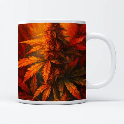 Cannabis Plant Oil Painting Fiery Background