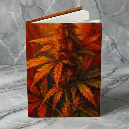 Cannabis Plant Oil Painting Fiery Background
