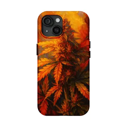 Cannabis Plant Oil Painting Fiery Background