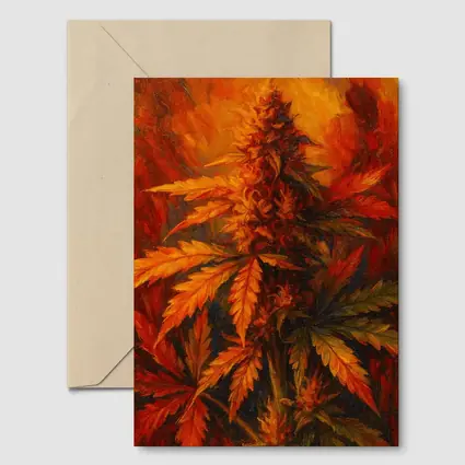 Cannabis Plant Oil Painting Fiery Background