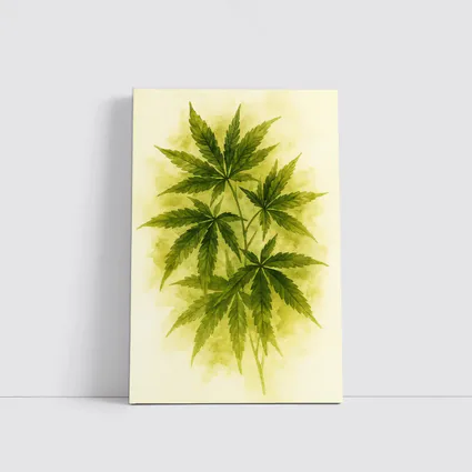 Cannabis Leaves Watercolor Art Beige Background