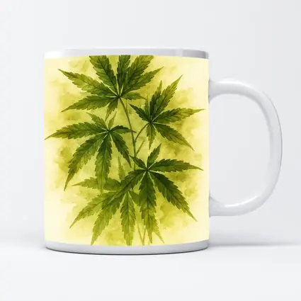 Cannabis Leaves Watercolor Art Beige Background