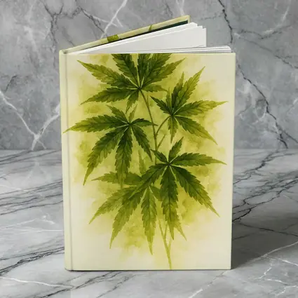 Cannabis Leaves Watercolor Art Beige Background