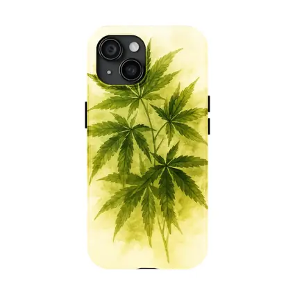 Cannabis Leaves Watercolor Art Beige Background