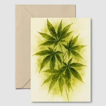 Cannabis Leaves Watercolor Art Beige Background