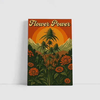 Flower Power Cannabis Retro Sunset Mountains