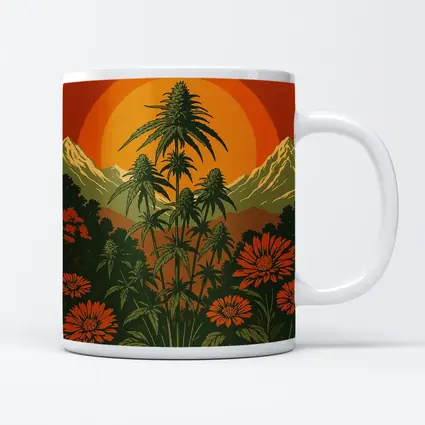 Flower Power Cannabis Retro Sunset Mountains