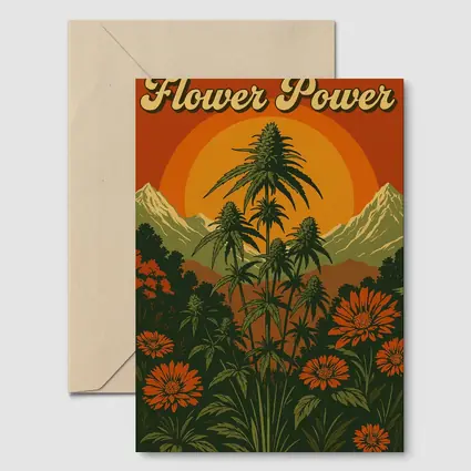 Flower Power Cannabis Retro Sunset Mountains