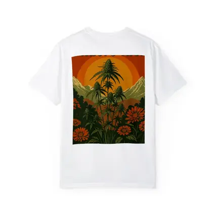Flower Power Cannabis Retro Sunset Mountains
