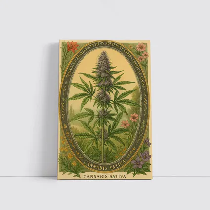 Cannabis Sativa Botanical Illustration Vintage Style