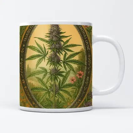 Cannabis Sativa Botanical Illustration Vintage Style