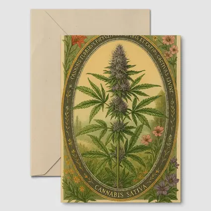 Cannabis Sativa Botanical Illustration Vintage Style