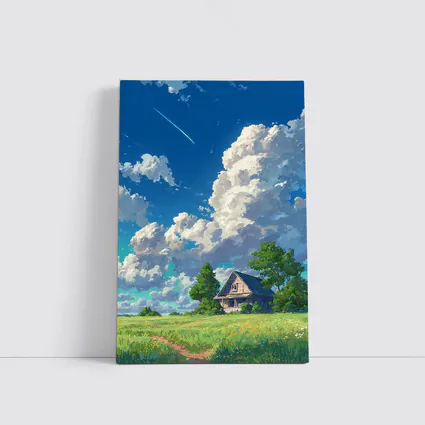 Anime Style Countryside House Under Blue Sky