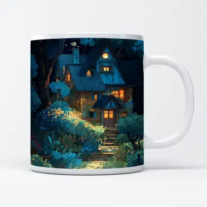 Cozy Cottage in Moonlit Forest Night