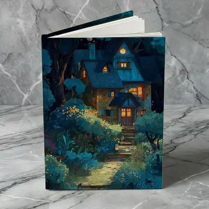 Cozy Cottage in Moonlit Forest Night