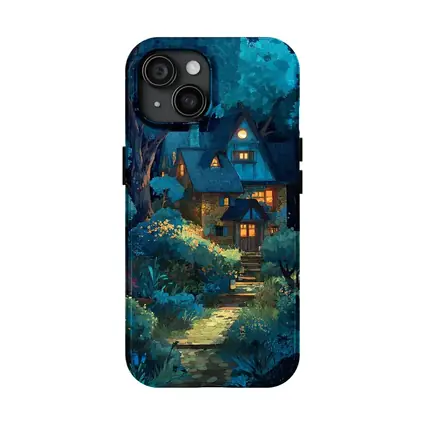 Cozy Cottage in Moonlit Forest Night