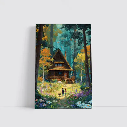 Anime Cabin in Forest with Children
