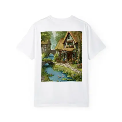 Cottagecore Thatched Cottage River Ducks Illustration