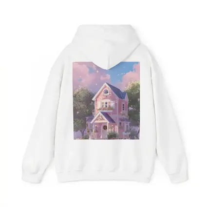 Pink Cottage House Dreamy Pastel Sky
