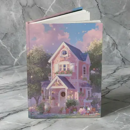 Pink Cottage House Dreamy Pastel Sky
