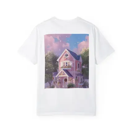 Pink Cottage House Dreamy Pastel Sky