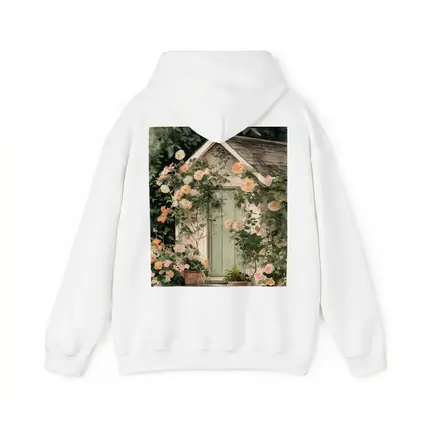 Watercolor Cottage Door Climbing Roses Garden
