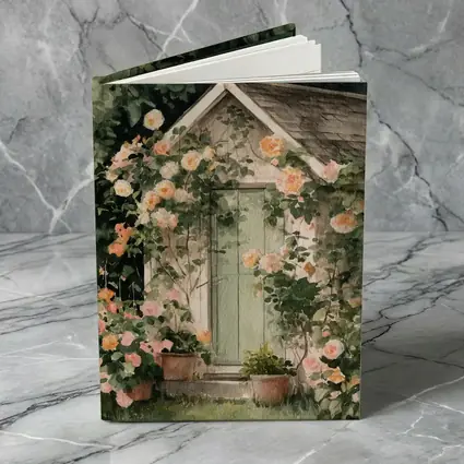 Watercolor Cottage Door Climbing Roses Garden
