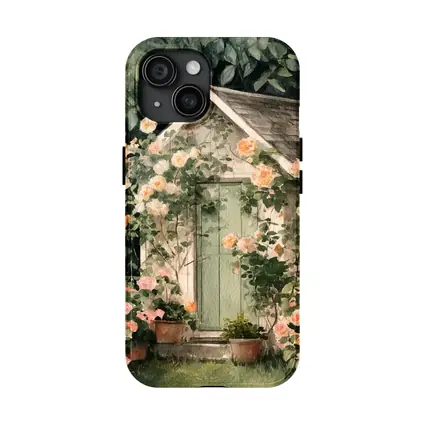 Watercolor Cottage Door Climbing Roses Garden