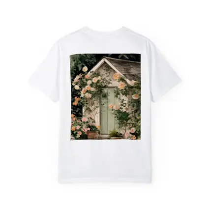 Watercolor Cottage Door Climbing Roses Garden