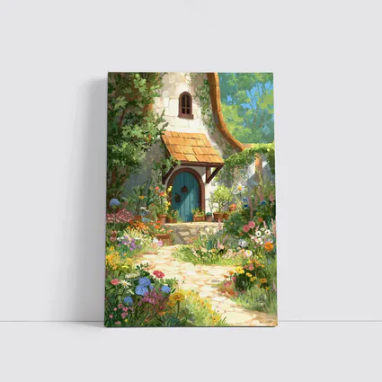 Cottagecore Stone Cottage Garden Floral Art