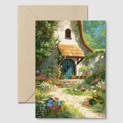 Cottagecore Stone Cottage Garden Floral Art