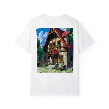 Anime Cottage Stone House Flowers Blue Sky