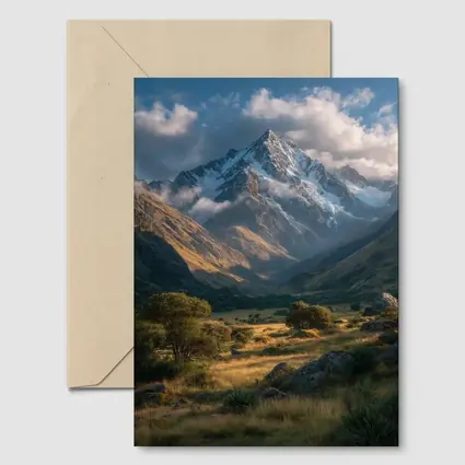 Snow Capped Mountain Valley Green Meadow