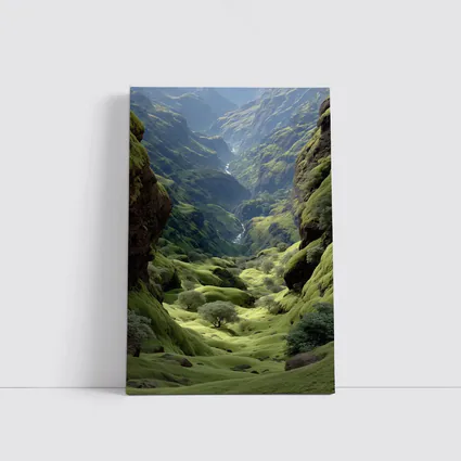 Green Canyon Valley With Mossy Rocky Walls