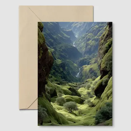 Green Canyon Valley With Mossy Rocky Walls