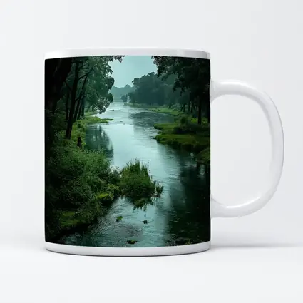 Misty River Through Lush Green Forest