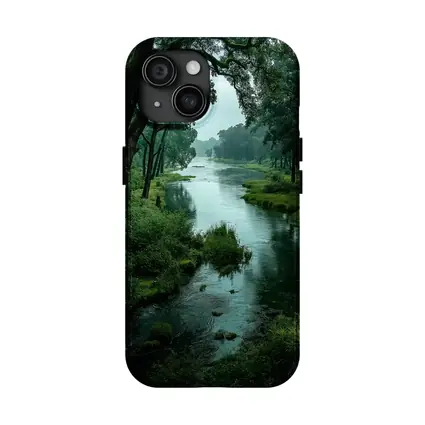 Misty River Through Lush Green Forest