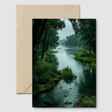 Misty River Through Lush Green Forest