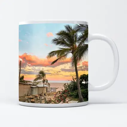 Tropical Beach Sunset Palm Trees Pink Sky