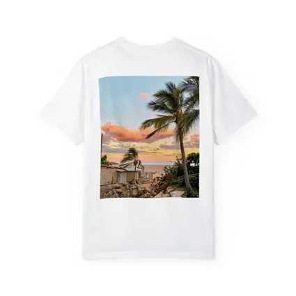 Tropical Beach Sunset Palm Trees Pink Sky