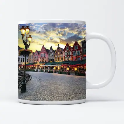 Bruges Market Square Belgium Sunset Glow