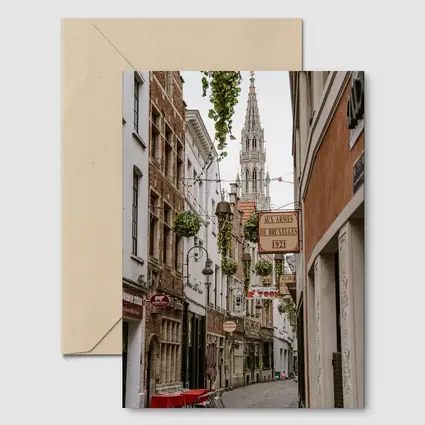Brussels Old Town Narrow Cobblestone Street Scene