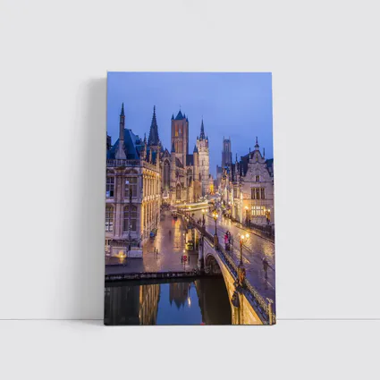 Ghent Belgium Canal Bridge Blue Dusk