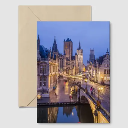 Ghent Belgium Canal Bridge Blue Dusk