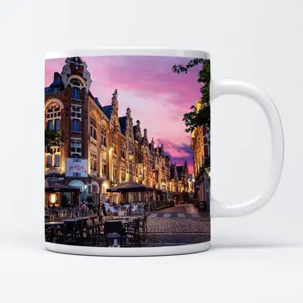 Belgium Old Town Square At Pink Sunset